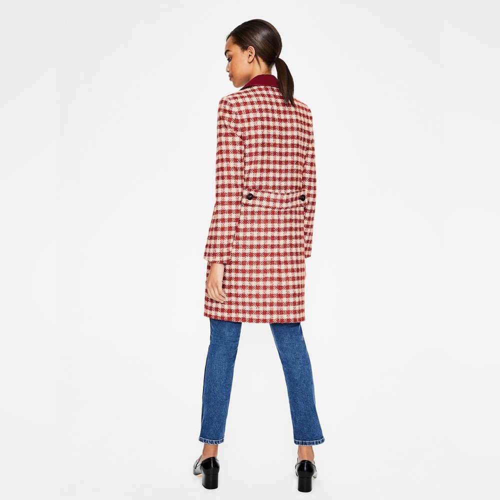 Boden Eastbourne Wool Blend Houndstooth Coat Red Cream UK 14L / US 10L - Picture 5 of 16